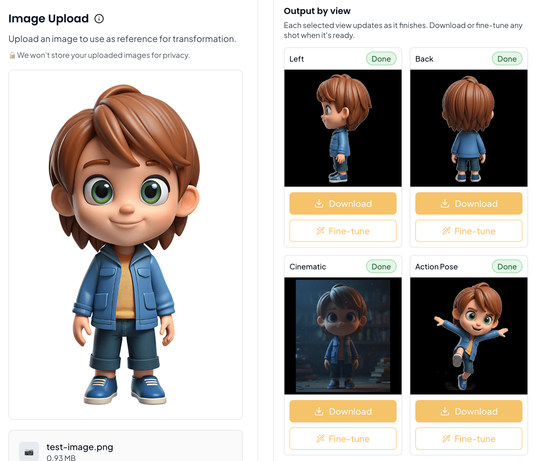 Consistent Character example showing multi-angle character views generated from one reference