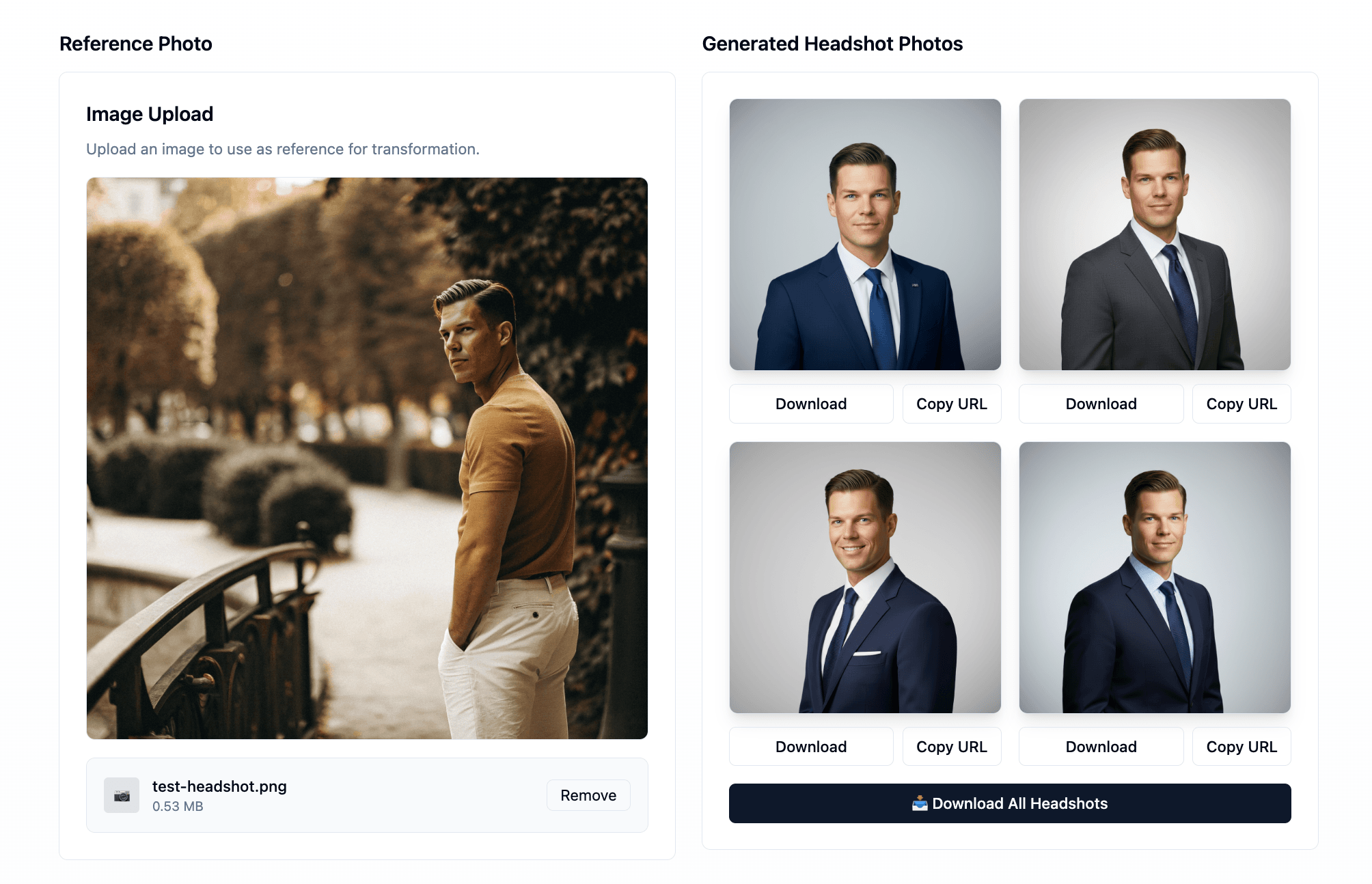 AI headshot generation example